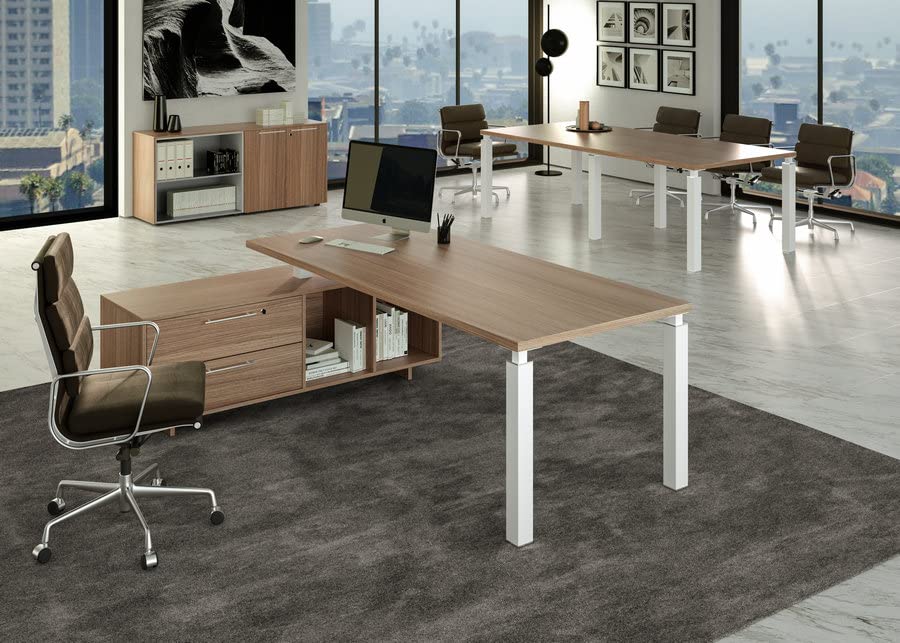 Scrivania direzionale Prestige Quadro – con mobile di servizio – 180 x 90 cm -ciliegio arabis/bianco