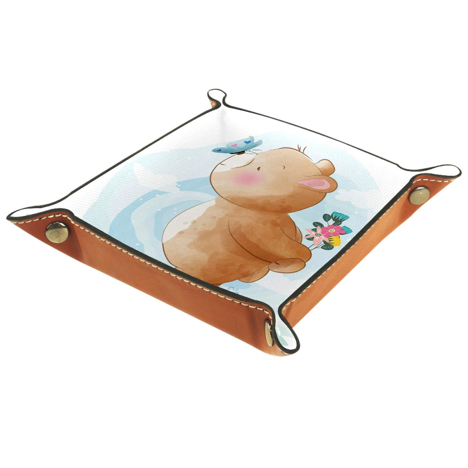 Xingruyun Men's 08 Leather Tray Cute Little Bear Butterfly Bedside Organizer Tray Jewelry Catchall For Key Phone Watches Candy Coin Trinket Tray For & Wo 16X16cm