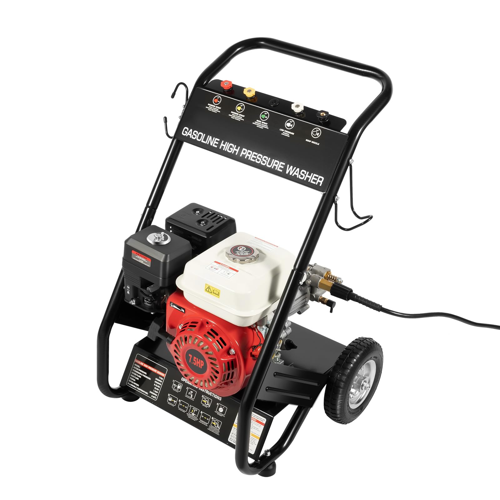 Limpiador De Alta Presión, Máquina De Limpieza Con Pistola Pulverizadora, 7,5 CV, Gasolina De Alta Presión, 4 Tiempos, 3400 Rpm, 2200 Psi, Negro/Rojo