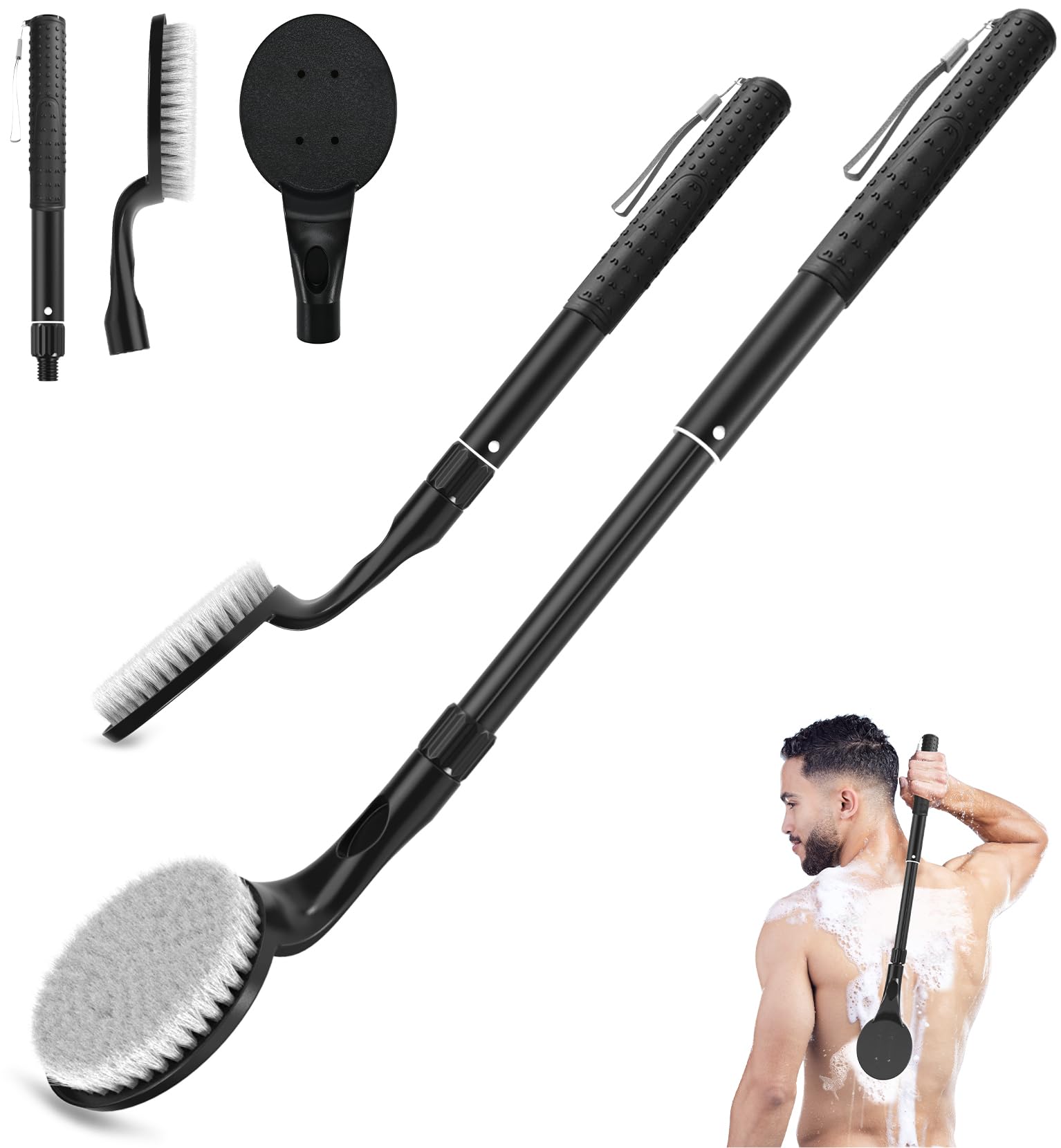 Back Scrubber Anti Slip for Shower, 25.7” Telescopic Back Bath Brush for Shower, Back Scrubber, Exfoliation and Improved Skin Health for Elderly with Limited Arm Movement, Disabled