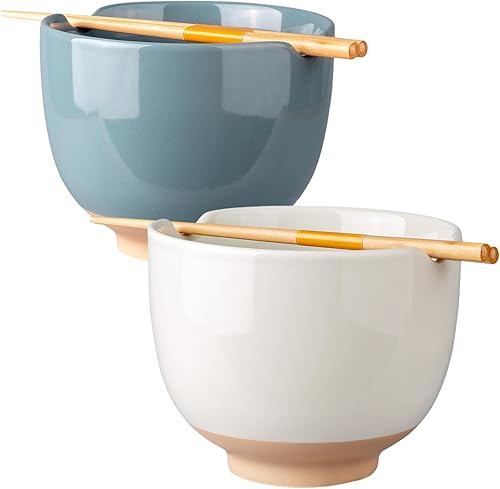 Tazones de cerámica para ramen con palillos, juego de 2 cuencos japoneses para ramen, sopa, fideos, fideos, inauguración de la casa, regalo de