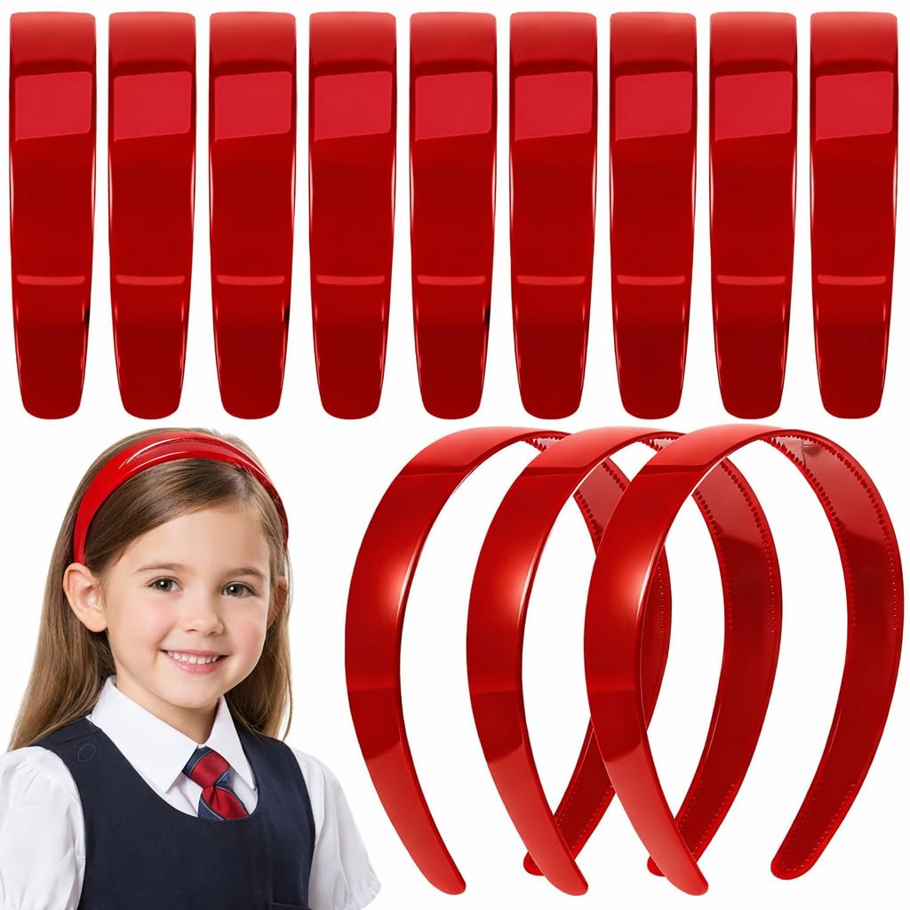 Diversa Solid Plastic Headbands for Girls & Women, Hairband for School, Everyday Use Plain Broad Headband, 1 Inch Headband with Teeth, Pack of 6 (RED PK6)-image-48