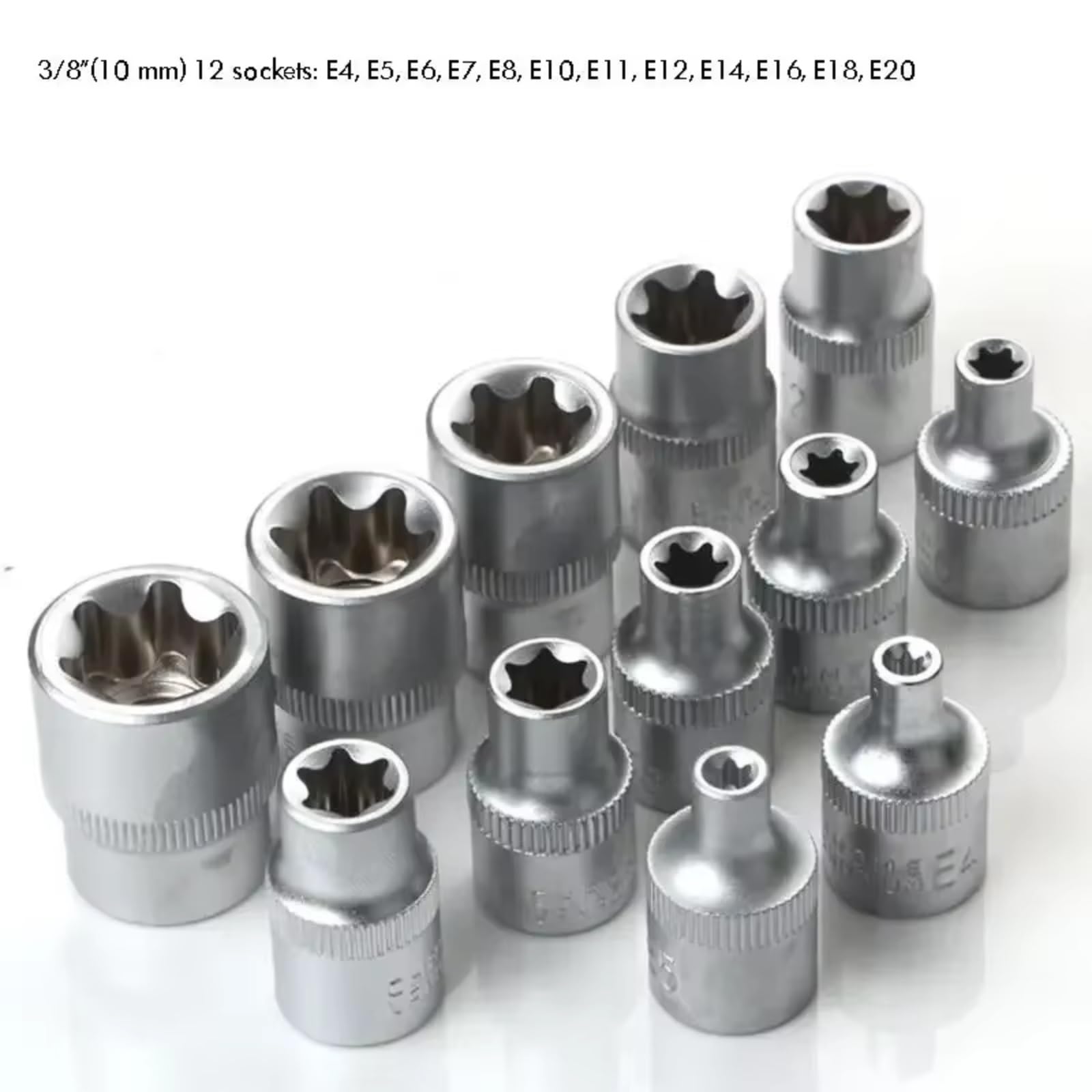 llaves Combinadas Juego Llaves Vaso Con Punta Accionamiento 3/8 Pulgadas Y 5/16 Pulgadas Juego Puntas Torx 34 Piezas Y Enchufe Estrella Externo Estuche Transporte T10-T60 E4-E20