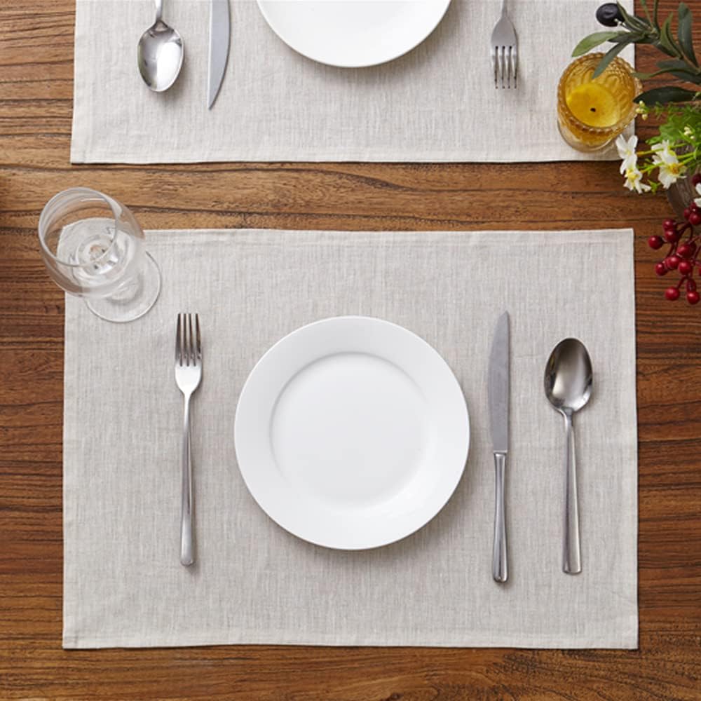 DAPU Pure Linen Tablecloth 100% French Natural Linen for Kitchen Dinning Tabletop (Rectangle/Oblong, Natural Linen, 60×84 Inch)