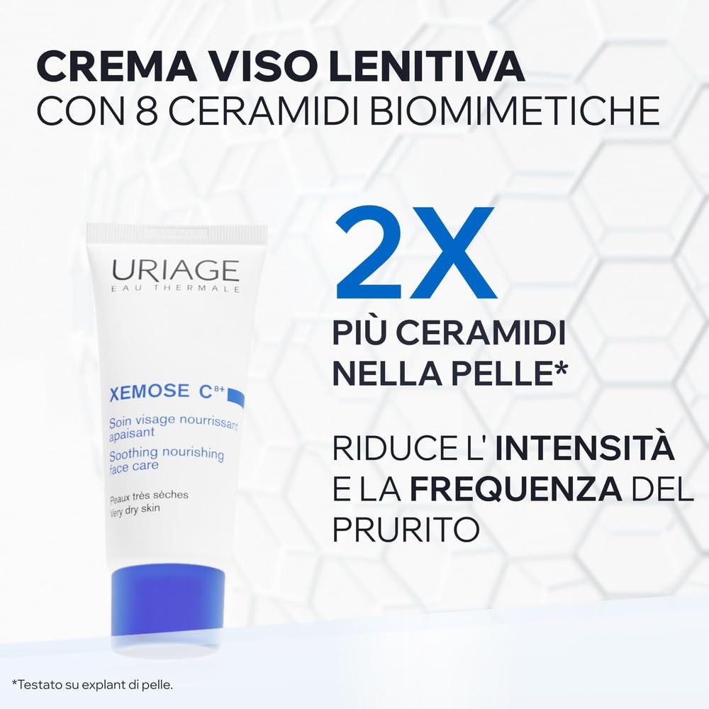 Uriage Xemose Crema Viso Lenitiva Nutriente per Pelle Secca, soggette ad Eczema Atopico con Burro di Karitè 10% - Idratazione 24H, Nutre, Lenisce e Protegge - Non Appiccica, Non Unge - non profumato