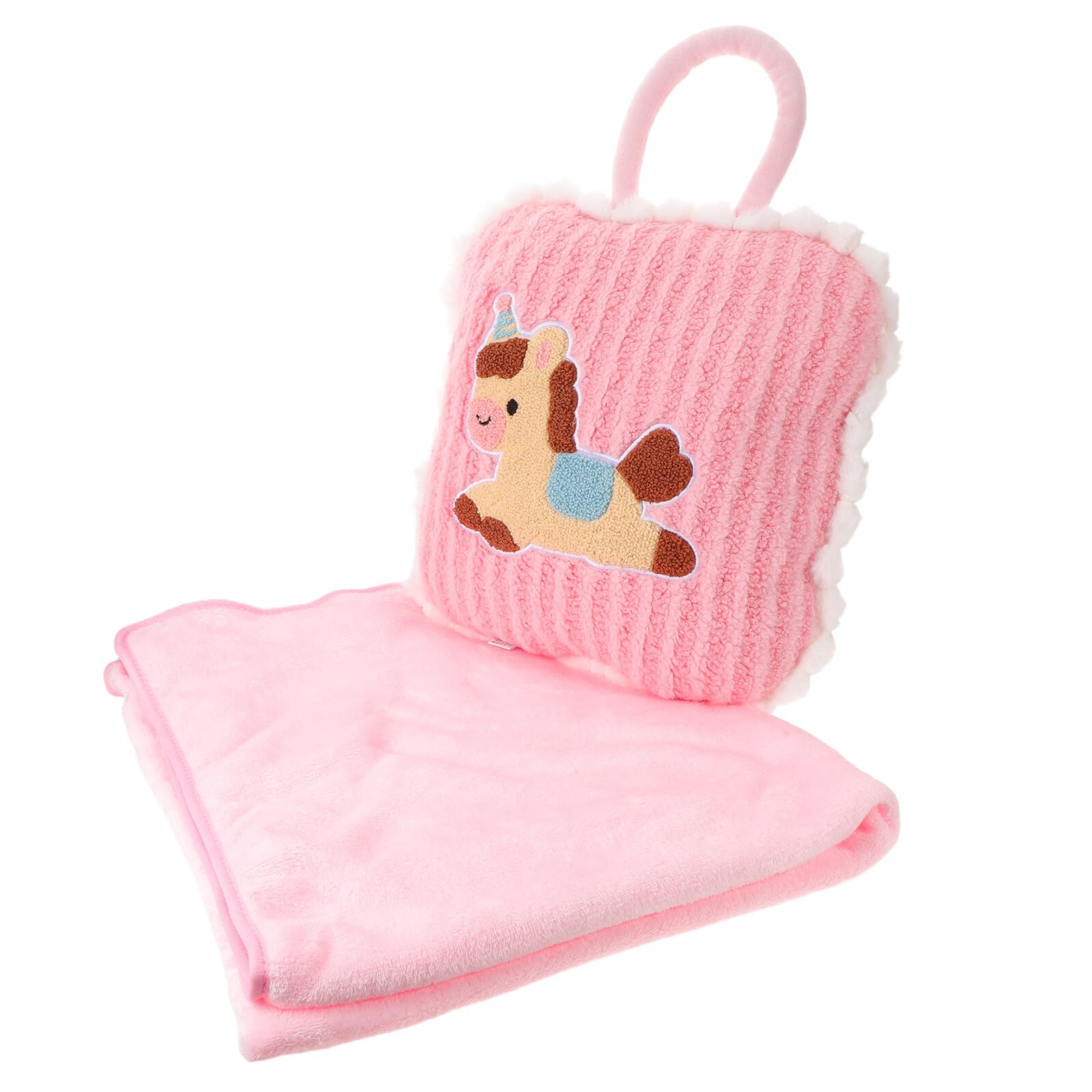 Manta de almohada para viajes y avión con diseño de caballo rosa suave