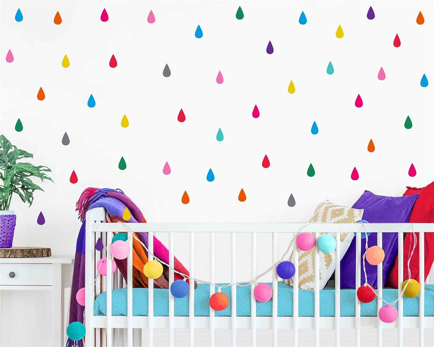 210pcs Multicolor Raindrops Wall Stickers for Kids Room,Peel and Stick Waterproof Vinyl Home Decor Murals Decals JD002 (Raindrops)