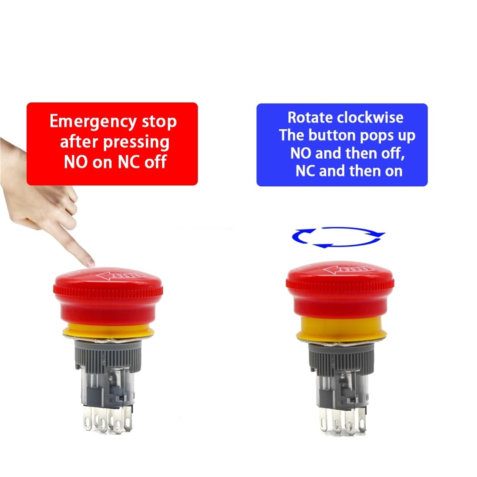 3 botones de parada de emergencia de cabeza grande de 16 mm para pausa de emergencia 1NO1NC 2NO2NC