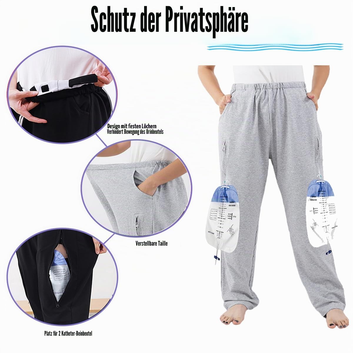 Lmaray Katheter-Beintaschen-Hose, Nephrostomiebeutel, Urinbeutel, Stomaunterstützung mit zwei Taschen