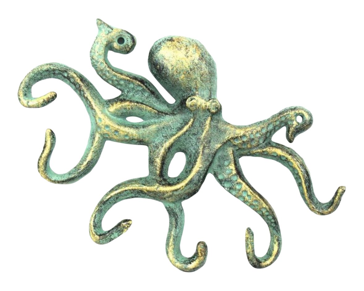 Handcrafted Nautical Decor Antique Bronze Cast Iron Octopus Hook 11" - Decorative Hook - Sealife Metal Wal