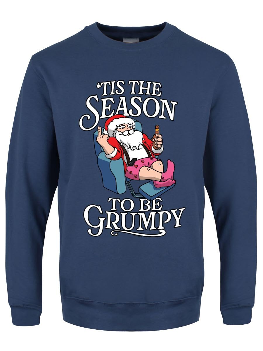 Grindstore Unisex Airforce Blue 'Tis The Season To Be Grumpy Christmas Jumper