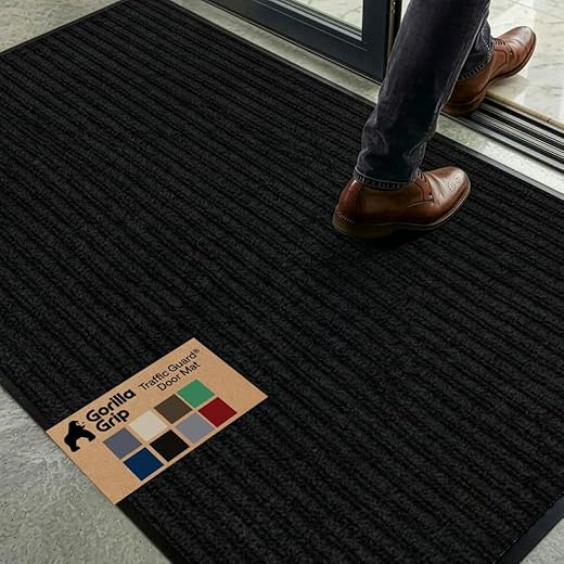 GORILLA GRIP Waterproof Traffic Guard Door Mat, 72x48 Heavy Duty Entryway Floor Mats, Strong Backing Commercial Utility Rugs, Office Hallway, Garage, Home, Low Profile Carpet Runner, Black