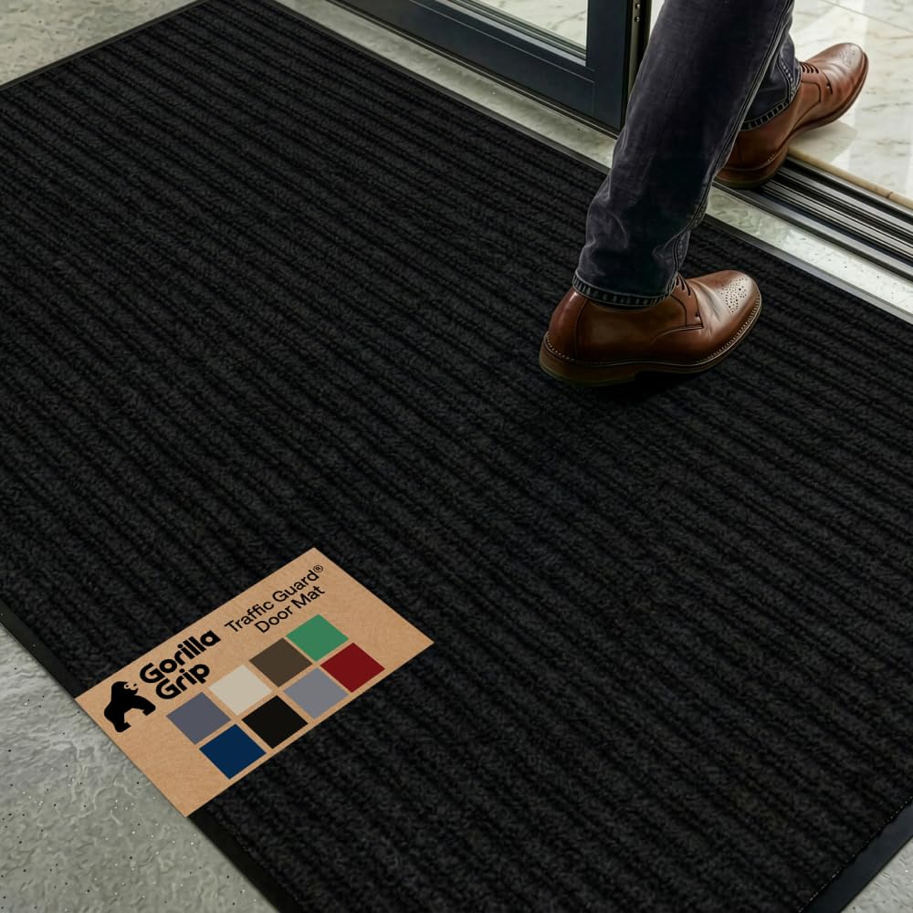 GORILLA GRIP Traffic Guard Indoor Outdoor Heavy Duty Door Mat, 72x48 Black