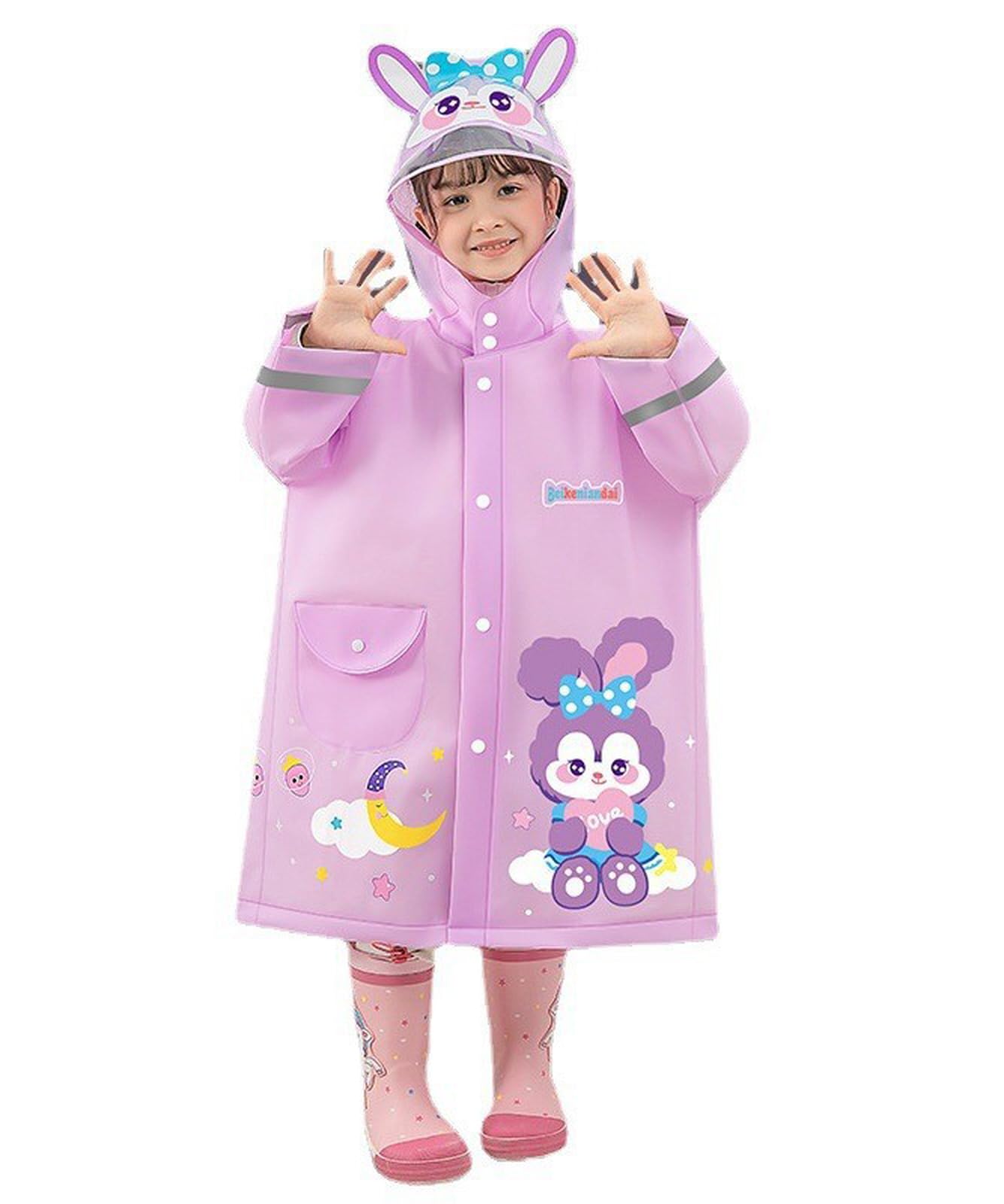 Es-Uk Girls 2502 - Purple Waterproof Ponchos Kids Rain Coat, Raincoat, Waterproof Poncho, Boys Rain Jacket Very Cute Kids Raincoats (Lilac, S)