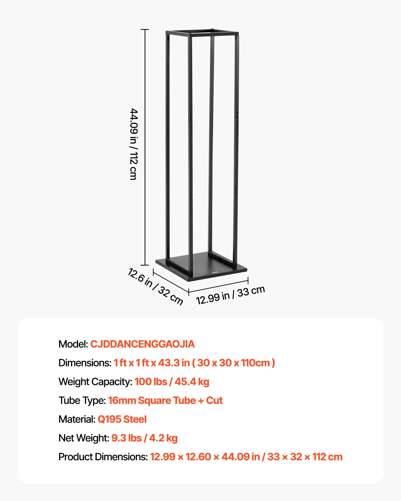 VEVOR Estante de Leña 33 x 32 x 112 cm Soporte de Metal para Leñas Carga de 45,4 kg Leñero de Acero con Recubrimiento en Polvo Resistente para Chimenea, para Interiores, Salas de Estar, Negro