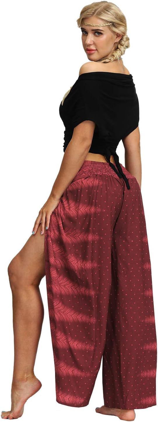 Womens Slit Wide Leg Pants Causal Hippie Bohemian Summer Beach Boho Yoga Pants - Image 6