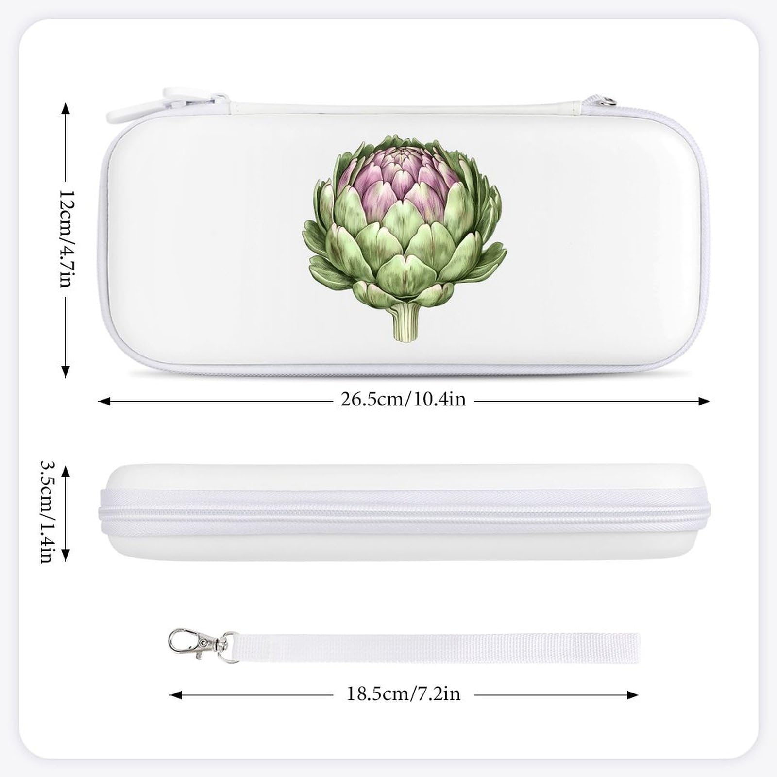Artichoke Hand-Drawn Compatible with Switch Carrying Case Hard Travel Game Bag Pouch with 15 Games Accessories White-style