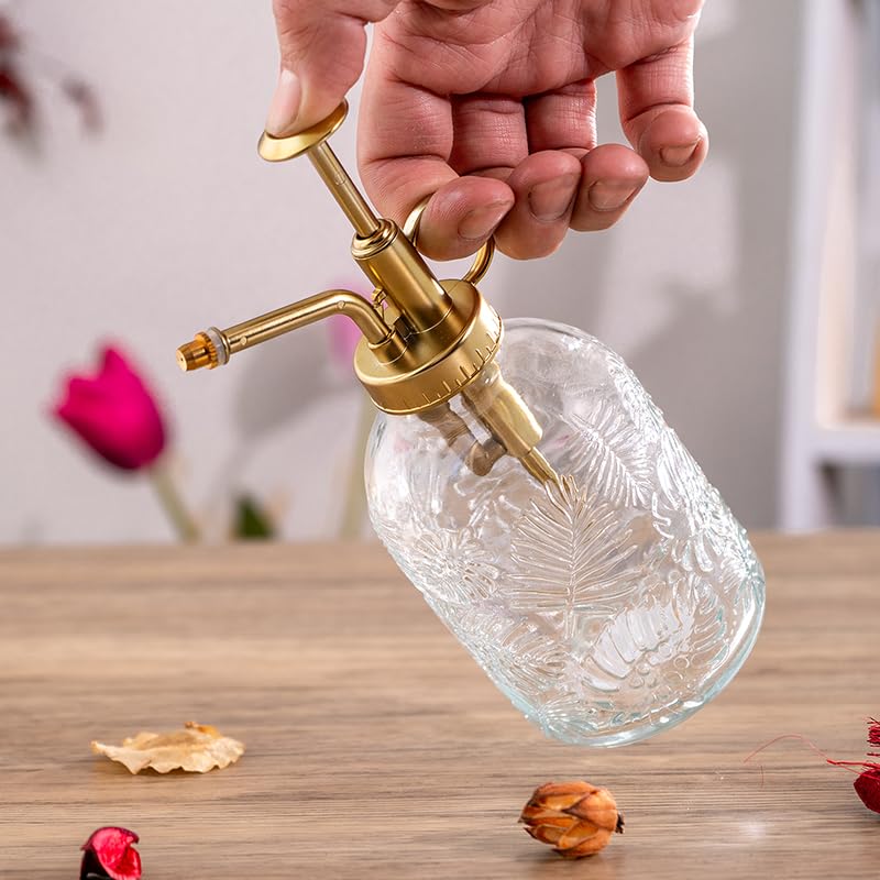Pacific Giftware Pflanzen-Sprühflasche aus Glas mit Blattdruck im Vintage-Design, Kunststoff-Pflanzensprühflasche mit verstellbarer Kunststoffpumpe für Zimmerpflanzen und Sukkulenten,