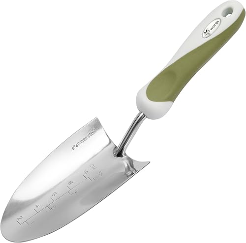 Worth Pala de jardín de acero inoxidable para plantación de jardín, agarre ergonómico combinado de PPTPR, herramienta de pala de mano para