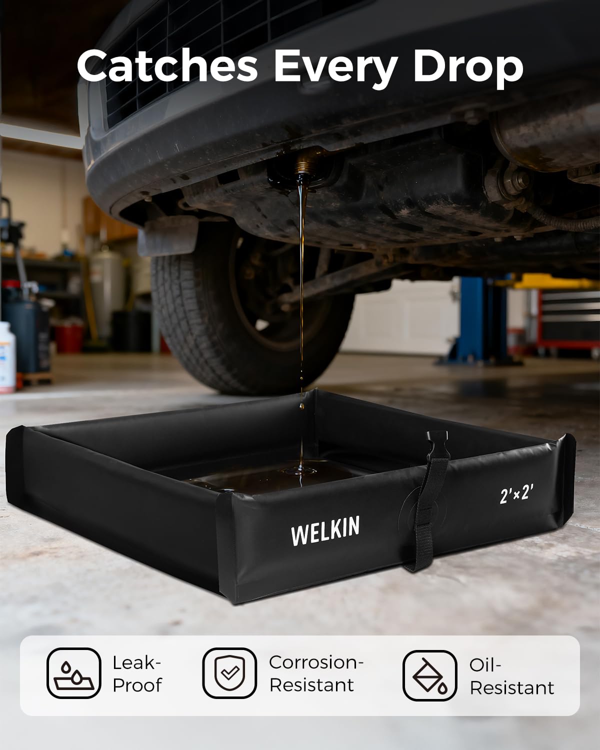 WELKIN Berma de contención de derrames, perfecto para pequeñas transferencias de líquidos, almacenamiento de latas de pintura, áreas de cambio de aceite, piezas de motor,