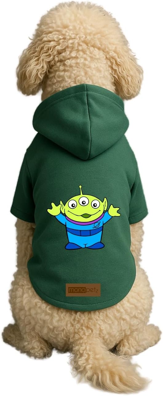 Baskılı İçi Polarlı Köpek ve Kedi Kıyafeti & Elbisesi - Yeşil Renk Kapüşonlu Hoodie B51FF, 6XL