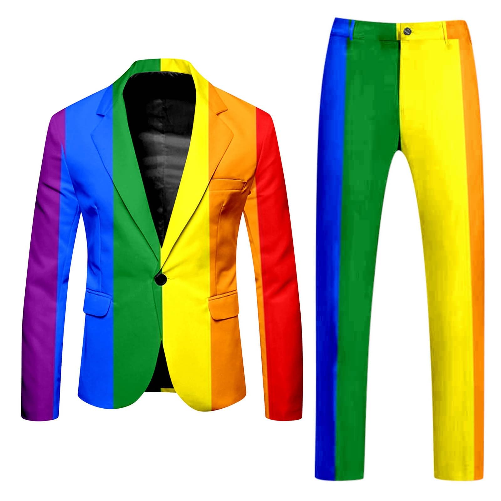 Generic Neon Suit Men's Costume 2-Piece Slim Fit Blazer Jacket Suit Pants Two-Piece Set Funny Novelty Rainbow Blazer Set Neon Theme Party Outfit Disco Nightclub, XL โ image 1