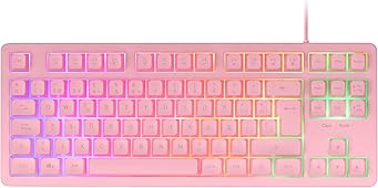 Mars Gaming MK023Gaming Tastatur TKLHybrid H-Mech TechnologieFRGB RegenbogenbeleuchtungAnti-GhostingUniverselle KompatibilitätRosaSpanische Sprache