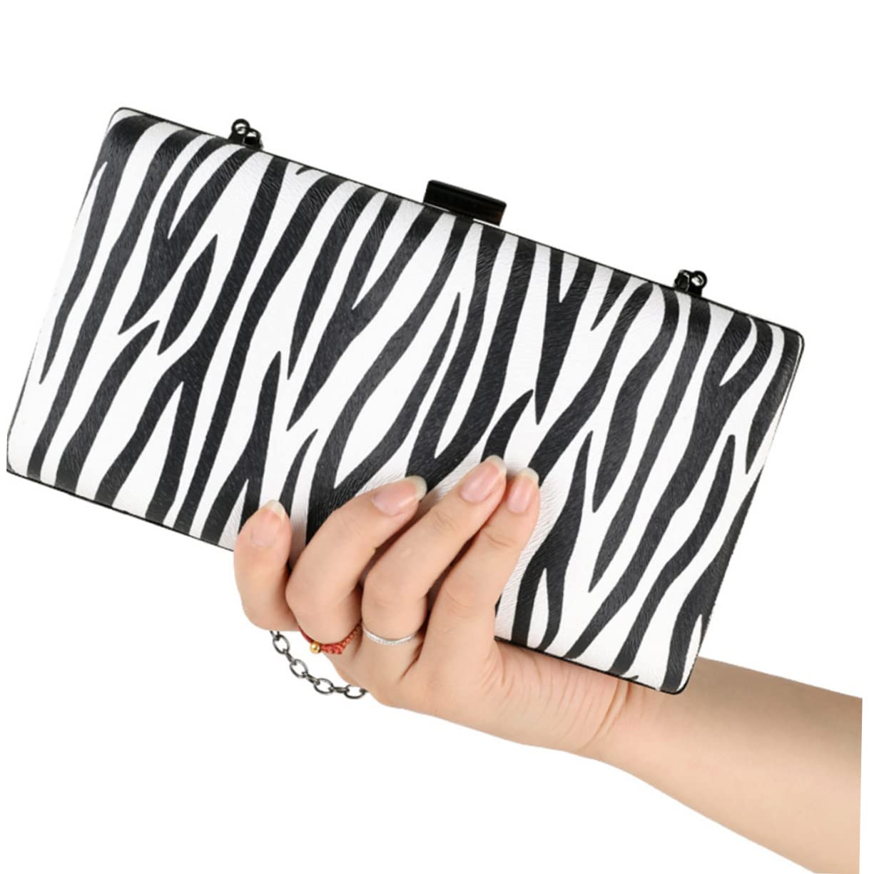 BESTYASH Bolso de Noche de Rayas de Cebra Pu Negro para Mujer