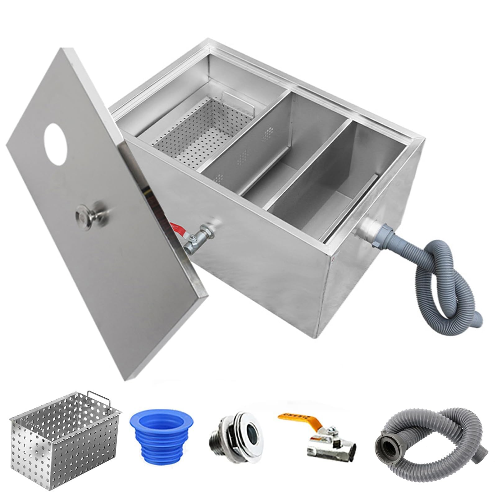 Łapacz tłuszczu ze stali nierdzewnej | Wiele rozmiarów pod zlewem do kuchni restauracyjnej: Separator wody i oleju ze stali nierdzewnej(35*25*23cm/14*10*9in)