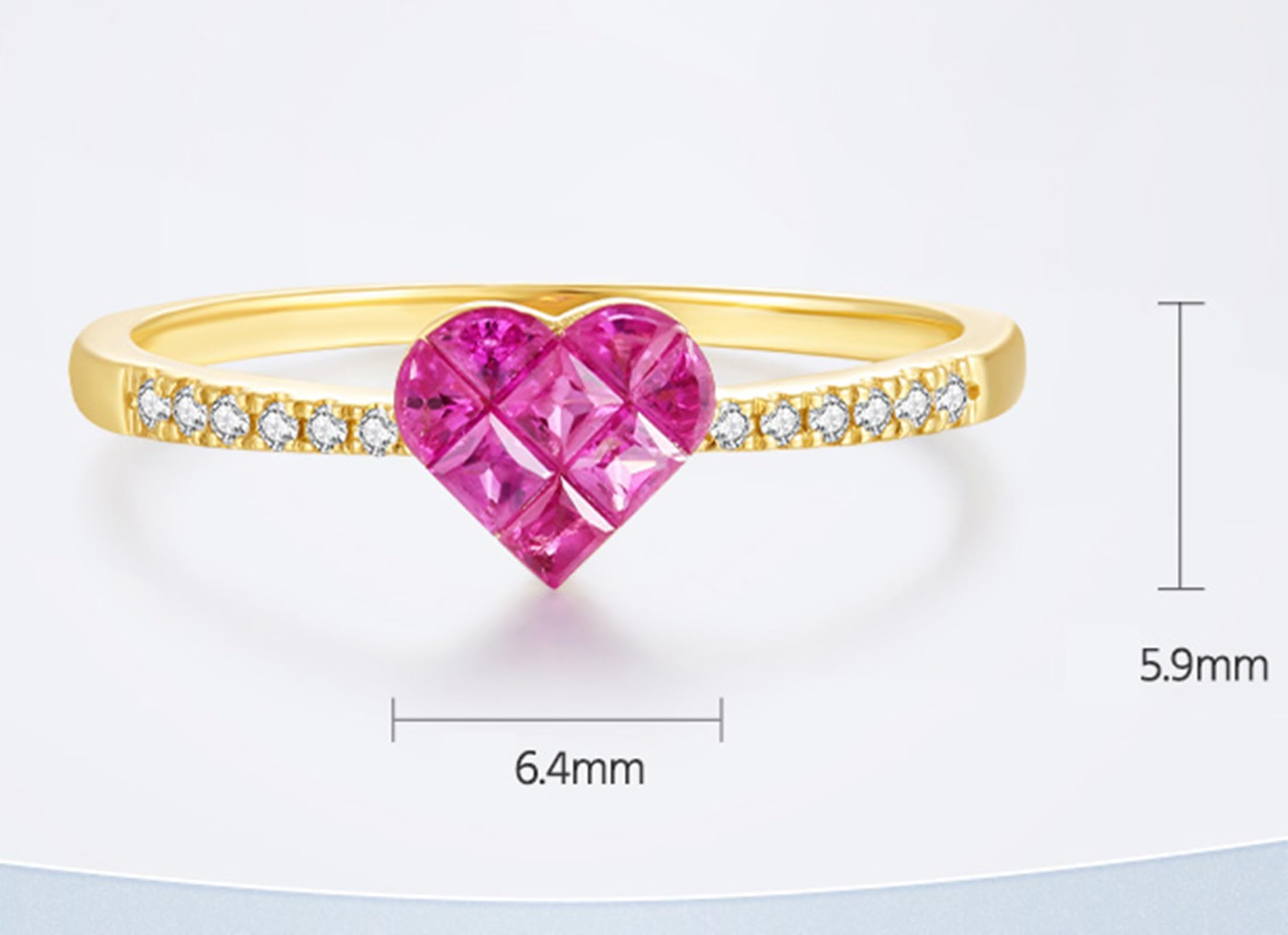 Bandring Gold Damen Elegantes Herz mit Rubin und Diamanten (0,4 ct)., Eheringe Hochzeitsringe für Sie Größe 47 (15.0)-65 (20.7)| Gelbgold | Trendiger Modeschmuck für Thanksgiving