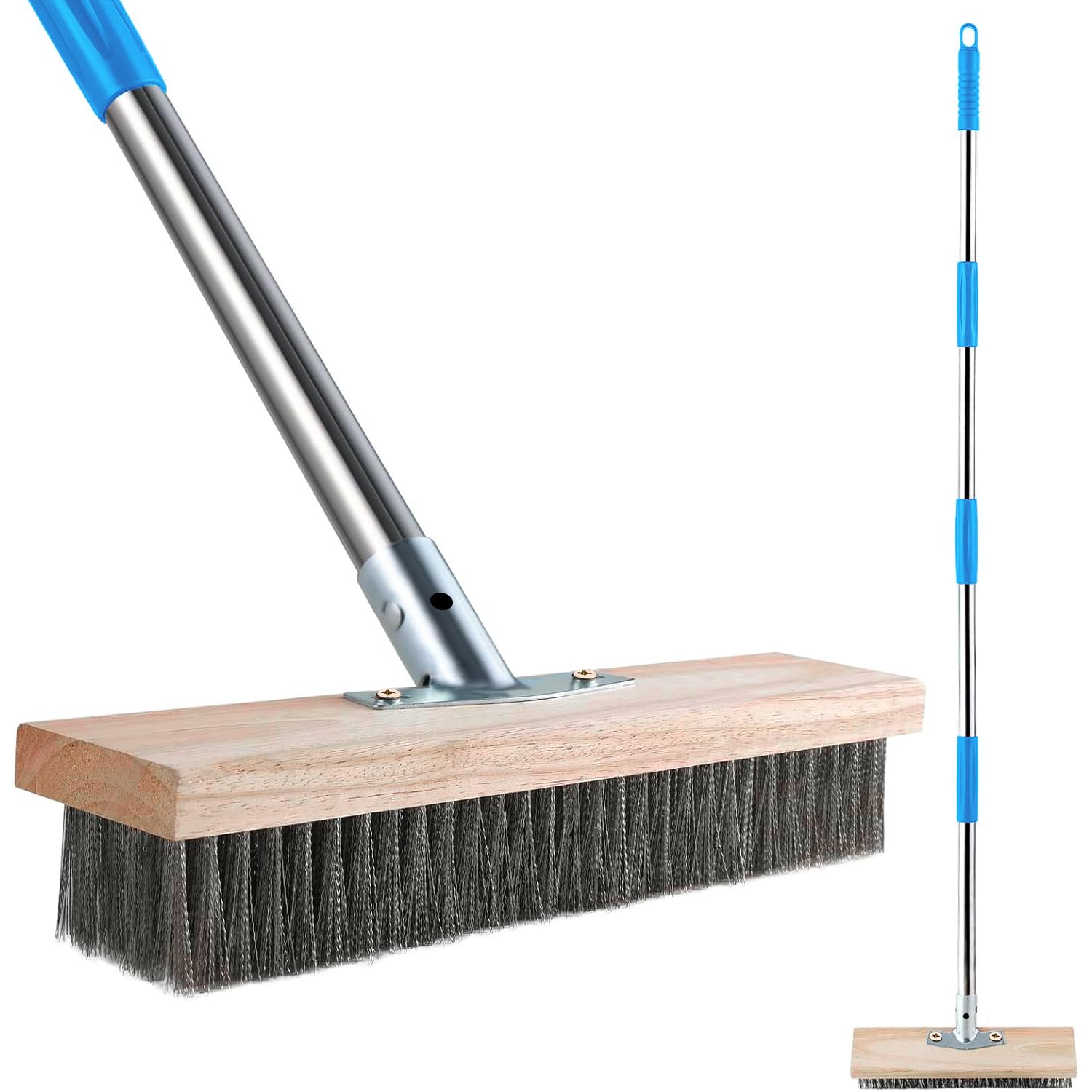 Flexirafusion Brown Wire Scrub Weed Brush With Long Handle Heavy Duty Wire Broom Decking Brush For Patio Garden Stainless Steel Stiff Bristle Scrubber For Moss,Algae,Weed Removal Outdoor Floor Cleaning 4 Detachable Pole