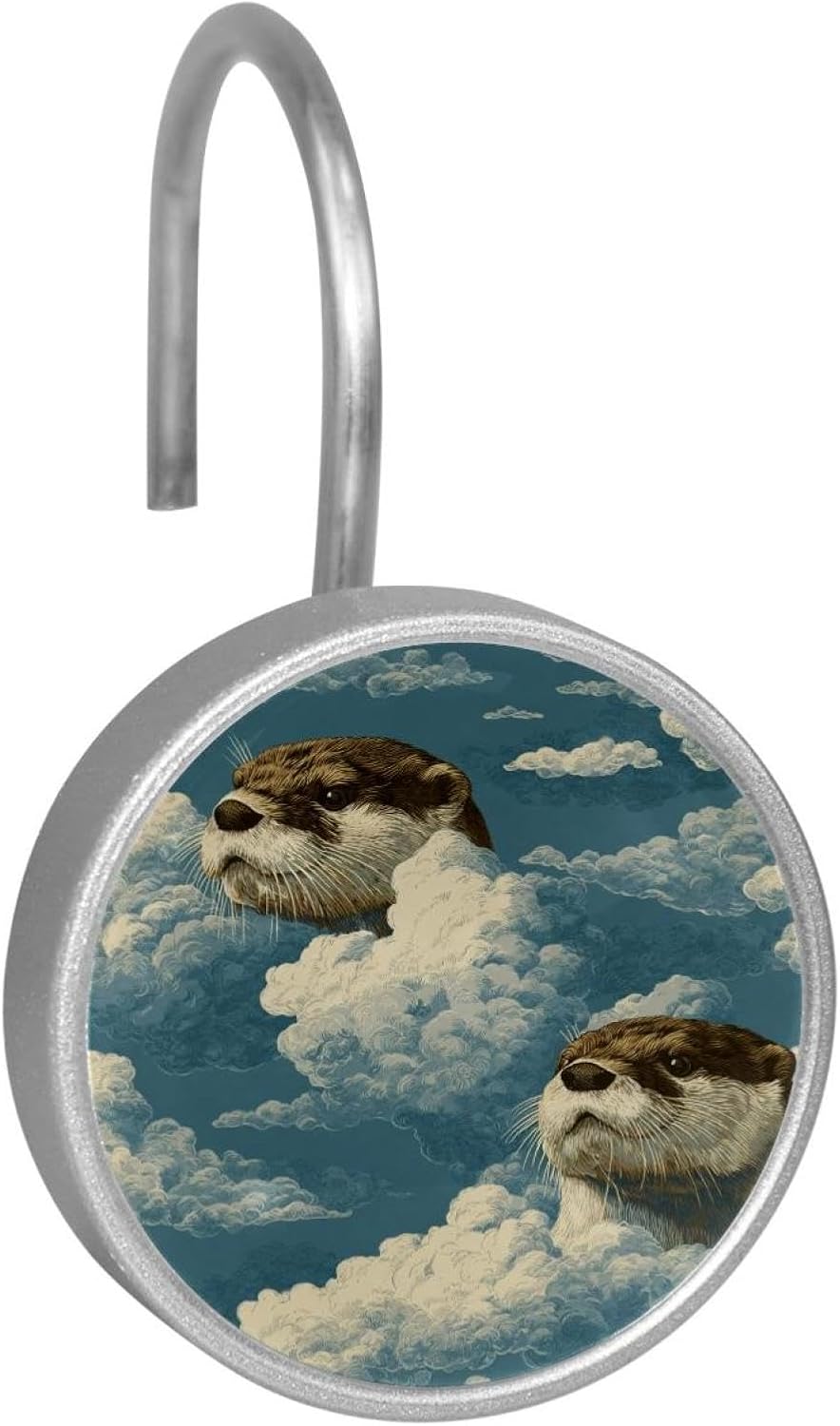 Otters Clouds Blue Rolling Shower Curtain Hooks,Clear Crystal Glass Art Decorative Stainless Bath Bathroom Set 12 Pcs