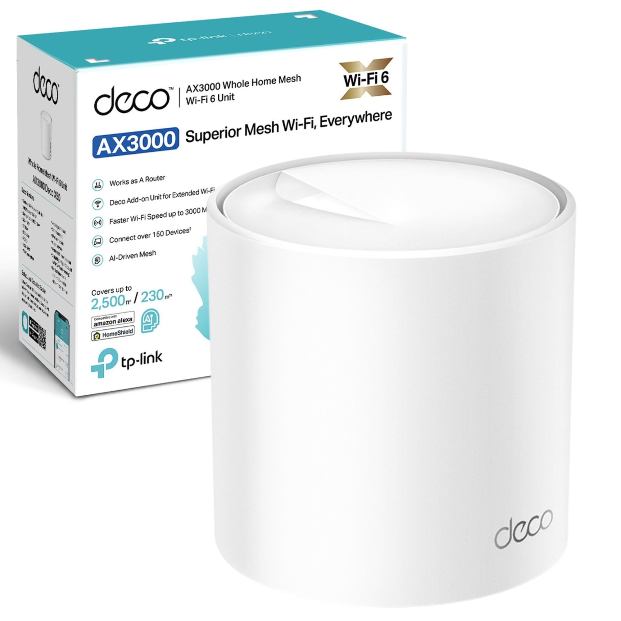 TP-Link Deco Dual Band Mesh WiFi Router, 2402 Mbps WiFi 6 Router, 230m2 Coverage, Connect Over 150 Devices,Use as a Mesh Wifi Extender Booster,Parental Controls, Compatible with all Deco Models,Add on