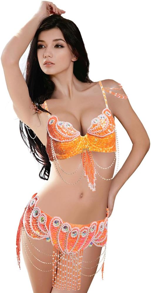 Belly Dance Costume for Women Tribal Belly Dance Bra and Belt Sexy Professional Dancing Suit Carnival Bra Belt