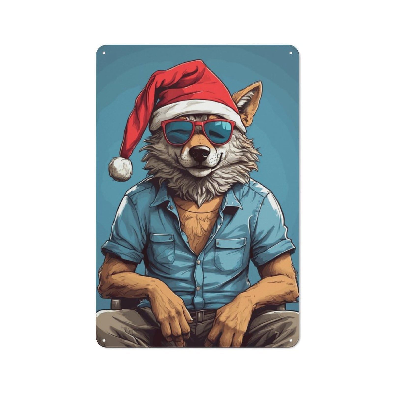 Junmoney Wolf Christmas Retro Metal Wall Sign 30X20cm With For Bar Or Restaurant, A Housewarming Gift For Hospitality Decor Collectors
