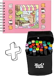 Kit Livro de Colorir Bob.Goods + 24 Canetas Ponta Dupla | Capa Dura Holográfica, Papel Premium | Ursinhos Fofos – Ideal para Crianças e Adultos - CAPA ROSA