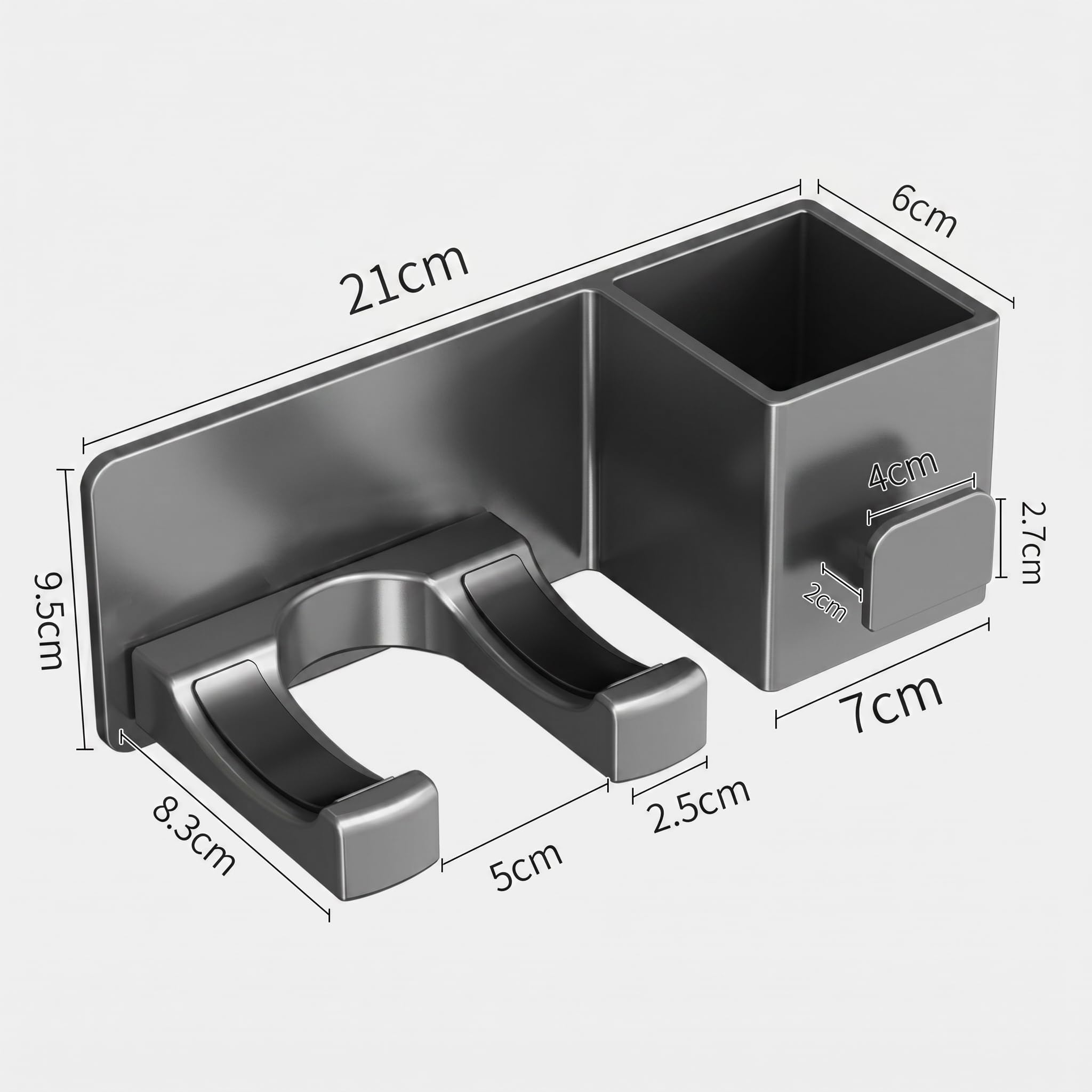 XQ&XG Supporto da Parete per asciugacapelli in Alluminio | Installazione adesiva senza fori, vano portaoggetti, avvolgicavo, supporto curvo con protezione silicone