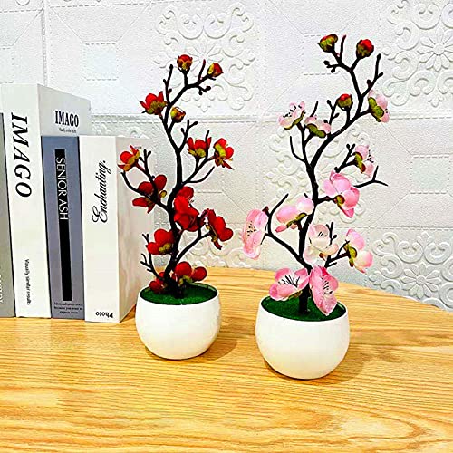 Artificial Plants For Decor, Realistic Bonsai Realistic Anti Fade Faux Silk Flower Nice-Looking Fake Plum Blossom Flower Plant #TOP2