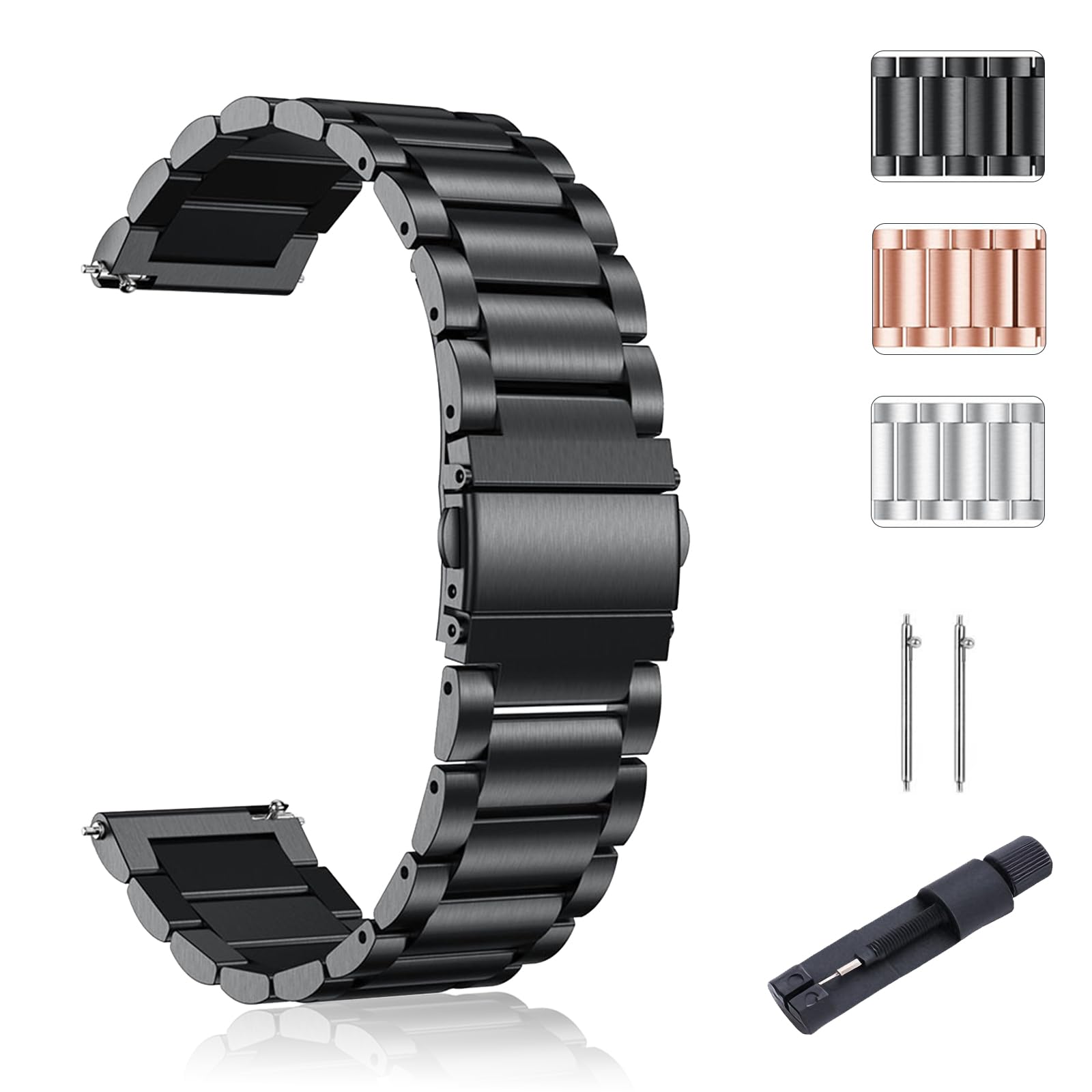 SUGARJAR 18/19/20/22mm Strap for Garmin/Huawei/Samsung/Amazfit/Fossil, Replacement Bands IDW/Fitpolo/RUIMEN/Jugeman/Blackview/Aea c/Willful/TEMINICE/Umidigi for Stainless Steel