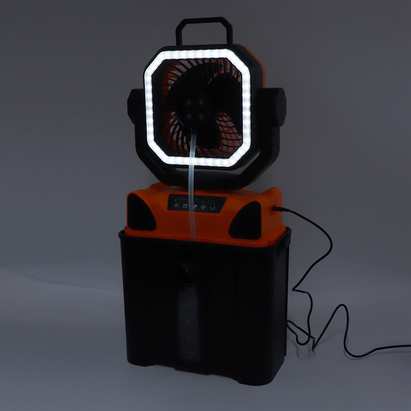 Vikye 3-in-1-Campingventilator, Batteriebetriebener 20000-mAh-Ventilator mit LED-Licht und 6-Liter-Eimer für Reisen, Schlafzimmer, Zuhause, Camping