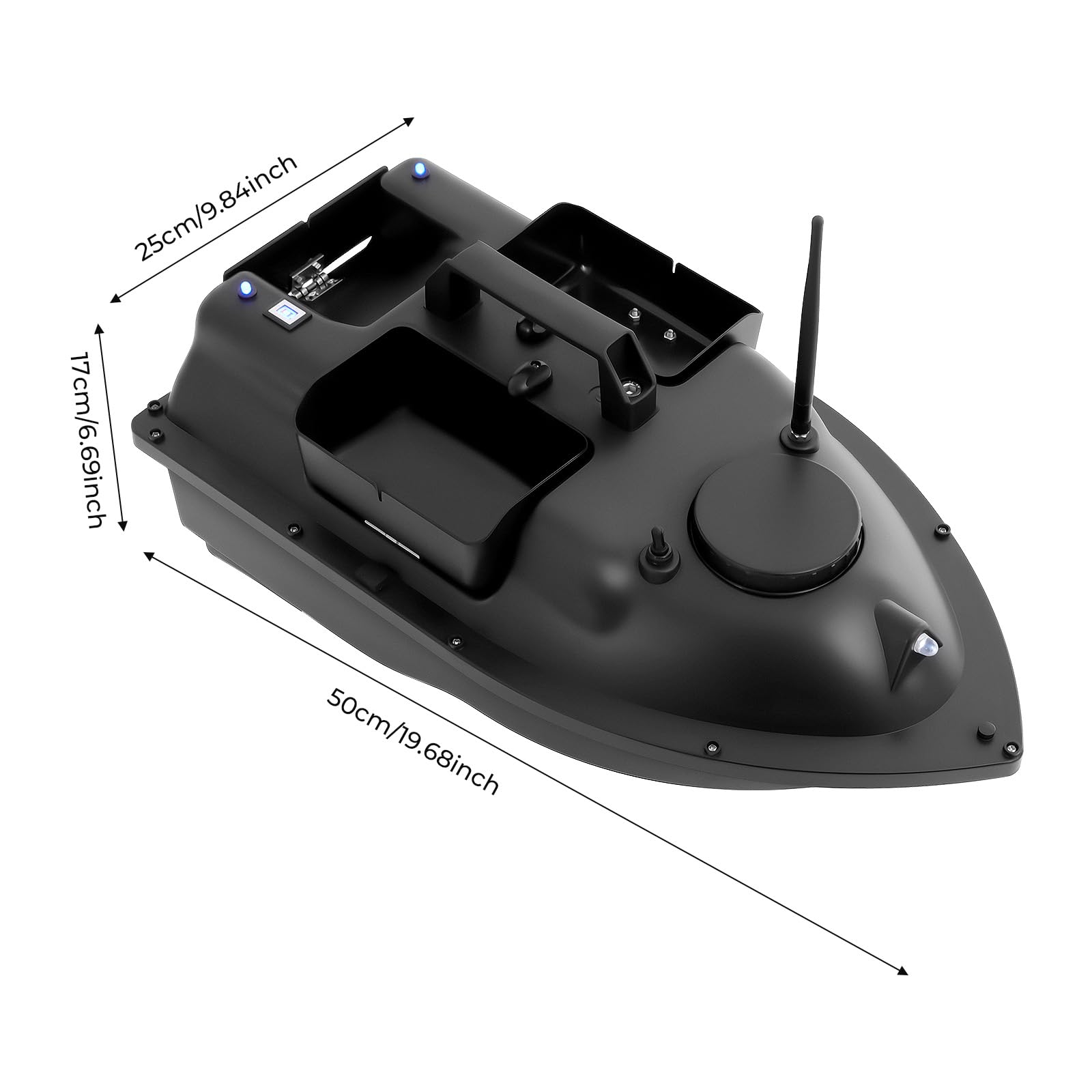 Barca telecomandata, Barca di Pesca, Pesca Carpa, Barche Esca Pesca Battle Boat Rc 500M, Barca Esca Pesca con Wireless, B-ateau Primer con 2 Motori (3 Silos Nero)
