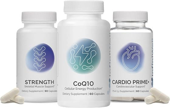InfiniWell Muscle Protocols Bundle Strength 90ct, Cardio Prime+ 60ct, CoQ10 60ct Muscle Recovery, Cardiovascular Health & Energy Support for Active Aging