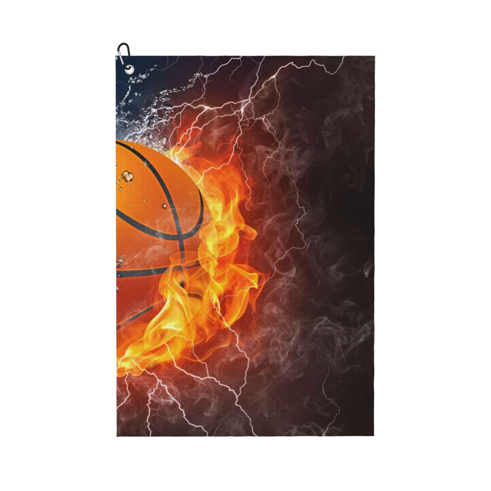 Hnnkloy Basketball Ball On Fire And Water, 16x24 in Portable Waffle Golf Towels with Carabiner Clip for Golf Bag