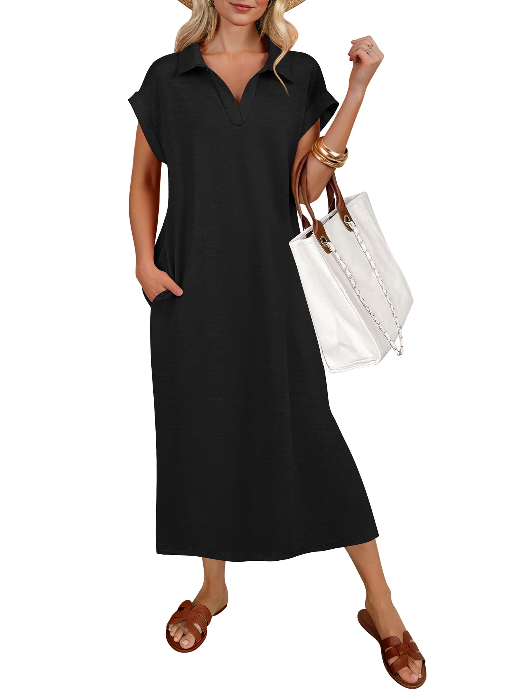 ANRABESS Polo V-Neck Midi Dress