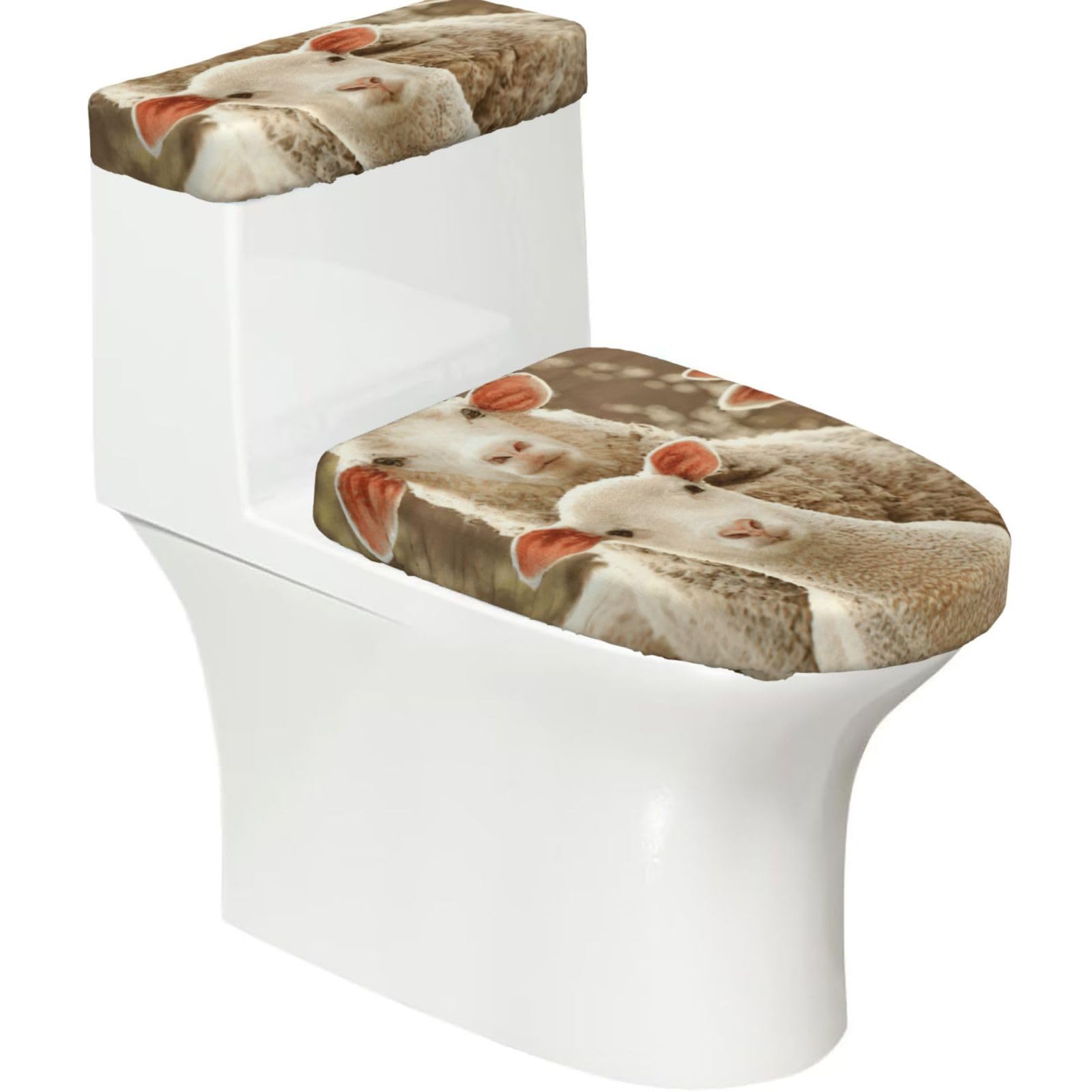 Sheep And Lambs Print Bathroom Decor Toilet Lid Cover And Tank Covers, Restroom Accessories Fits Most Round