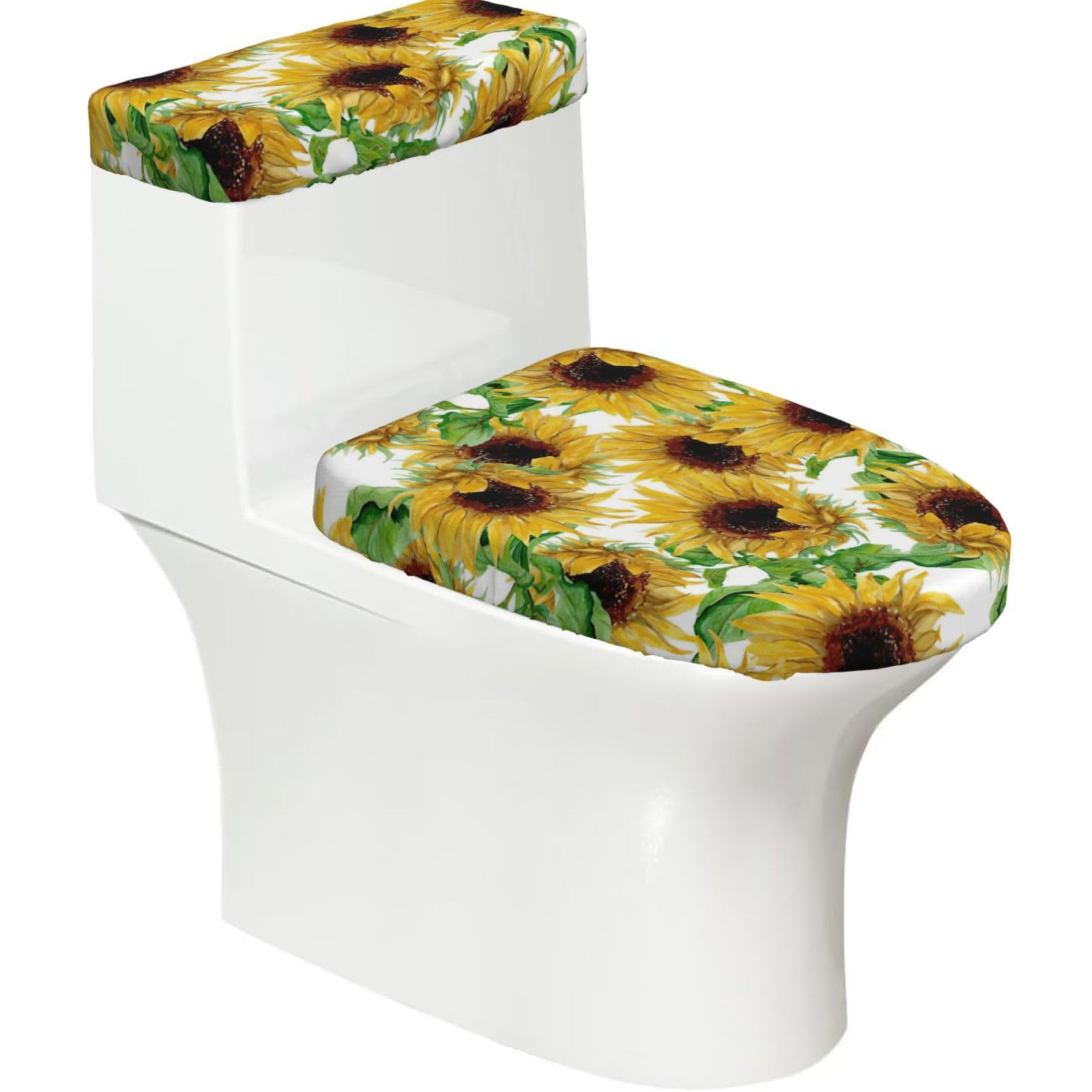 Yellow Sunflowers Print Toilet Seat Lid And Tank Covers Universal Fit Smooth Seat Cushion Easy To Clean For Home Hotel