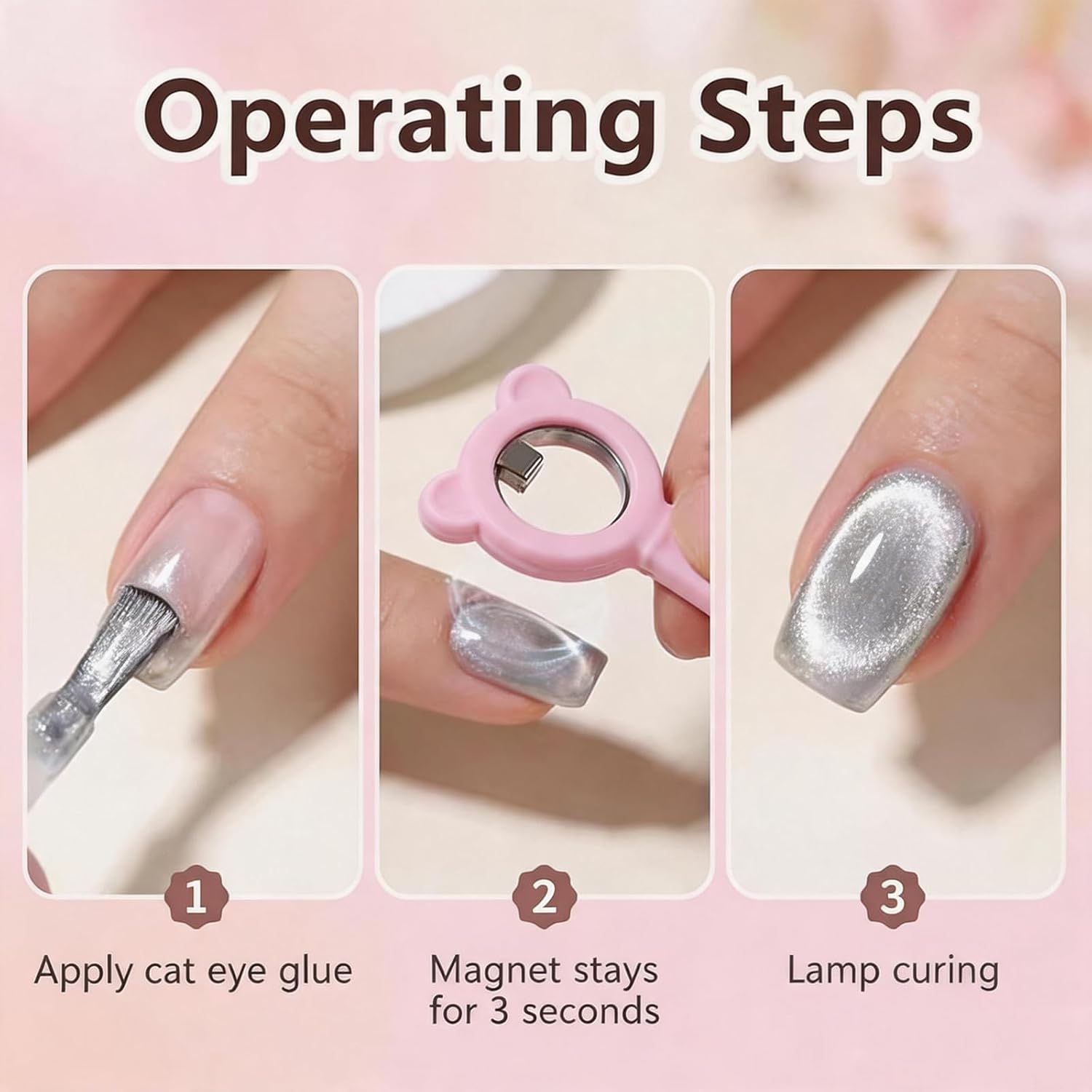 Cat Eye Magnet for Nails, 5 Pack Nail Magnet Set with Hollow Circle Ring Heart Square, Strong Magnetic Nail Art Tool for Black Hole Halo Cat Eye Gel Polish, Home DIY & Salon Use