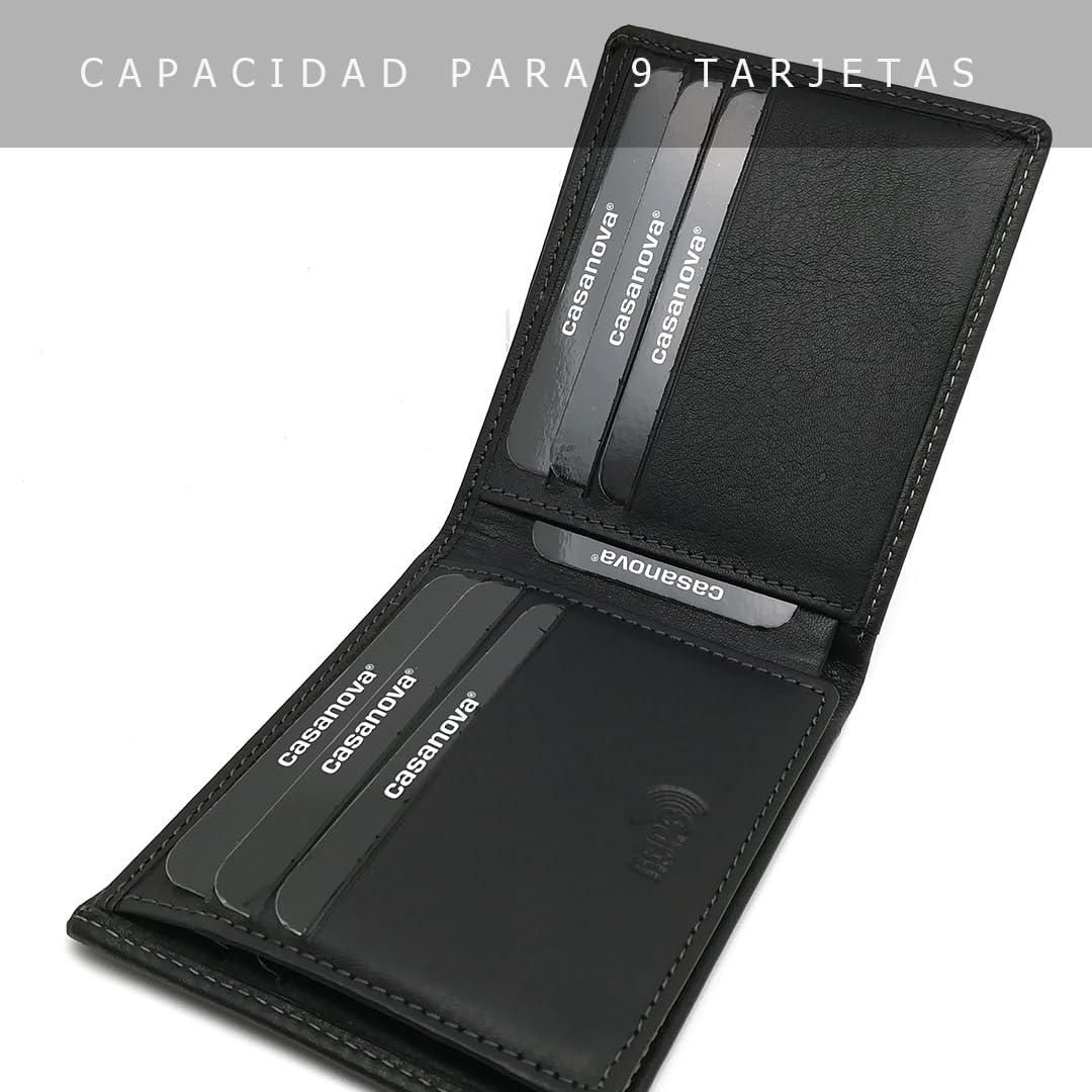Cartera Hombre Piel Americana SIN Monedero - Hecho a Mano - 10094 Negro