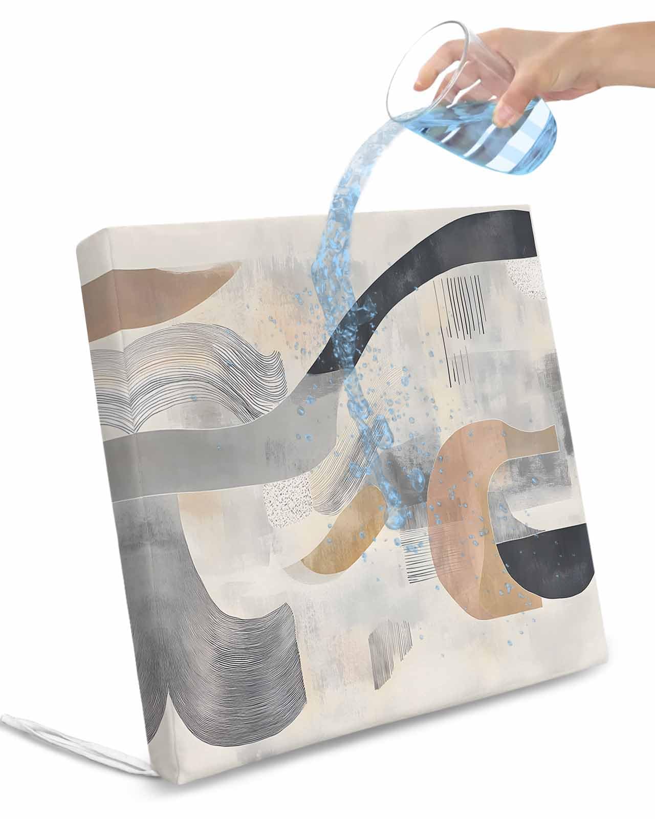 2 Pack Abstract Geometric Waterproof Cushion Covers with Ties, Outdoor Patio Chaise Lounge Chair Seat Cushion Slip Covers Replacement(Only Cover) Simple Color Blocks Brown Beige 22