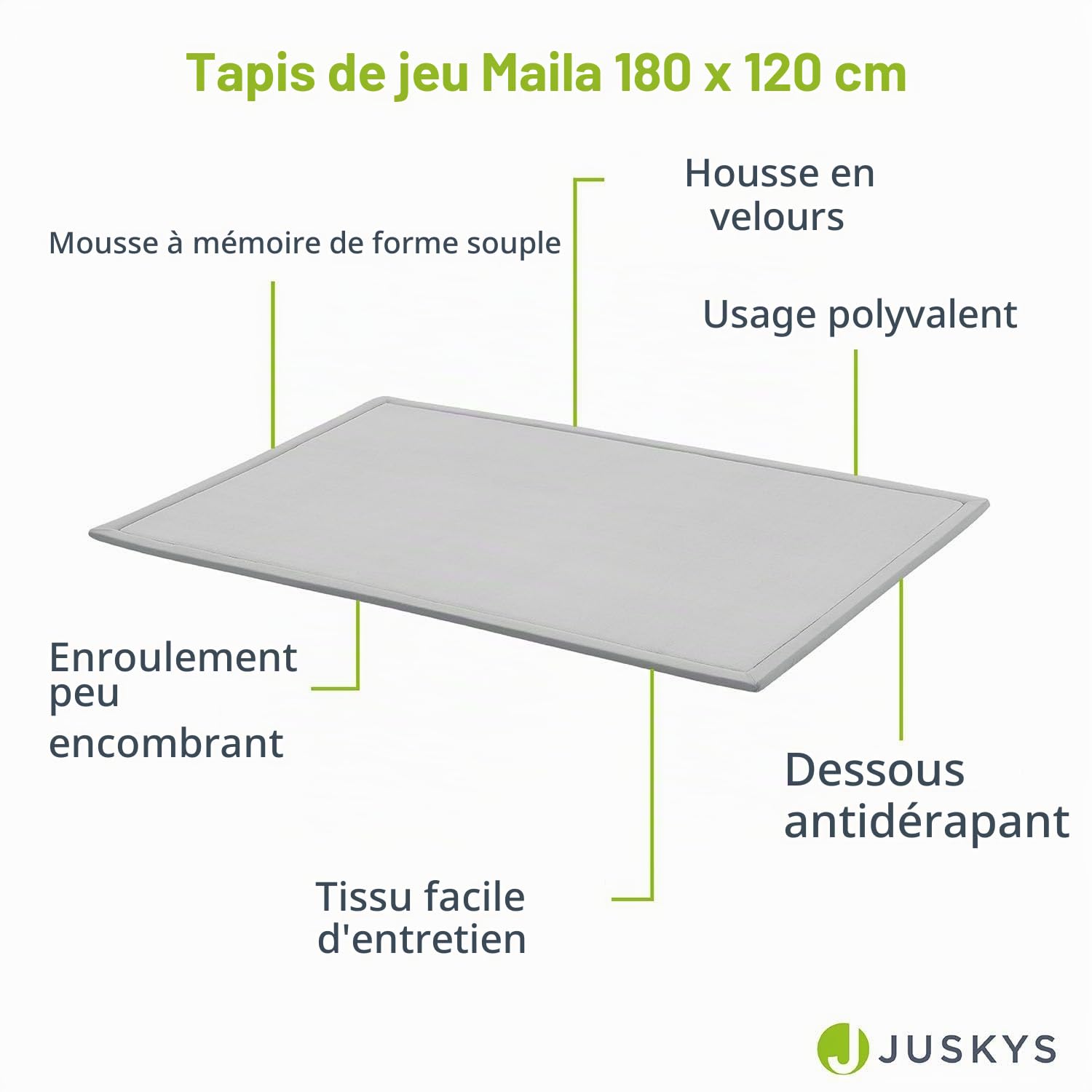 Juskys Tapis d'éveil et de jeu, Couverture d'éveil 180 x 120 cm, Tapis en Velours pour Enfant, Bébé et Yoga - Tapis antidérapant et Doux, Gris